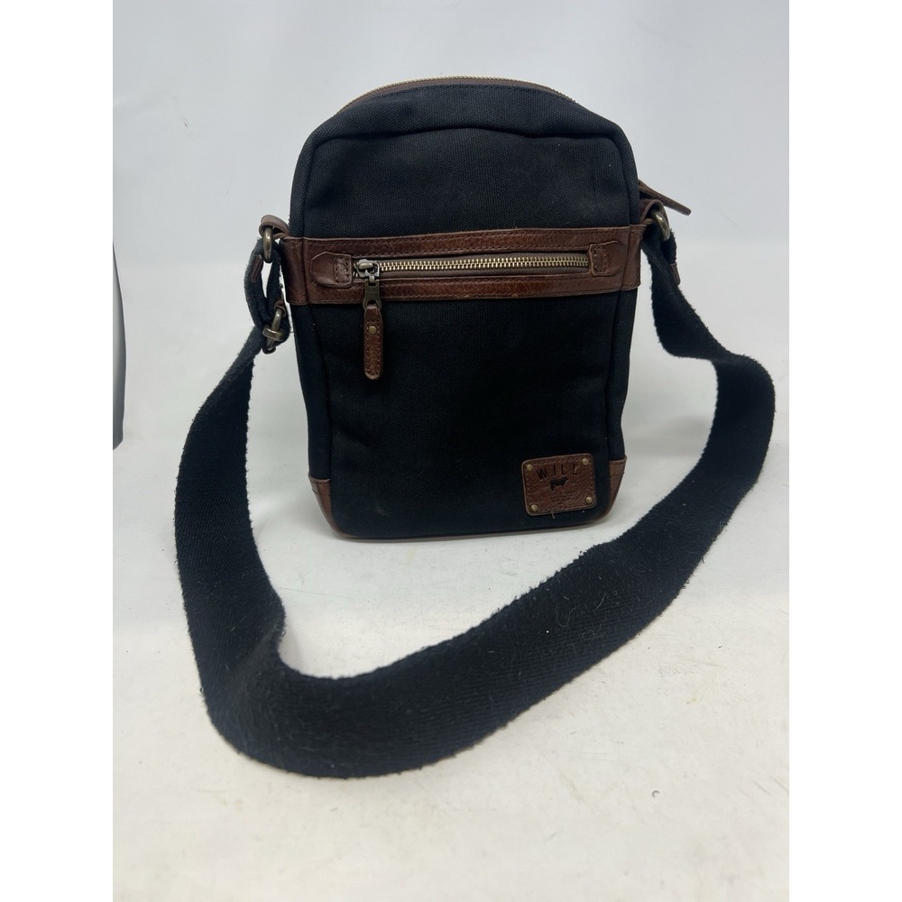 WILL LEATHER GOODS Black‎ Canvas And Leather Small Messenger Crossbody Bag